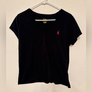 Polo by Ralph Lauren Women's Black Tee with Red Signature Logo